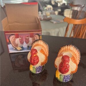 Vintage 1995 hand painted ceramic Turkey Candle Holders by HomeTrends